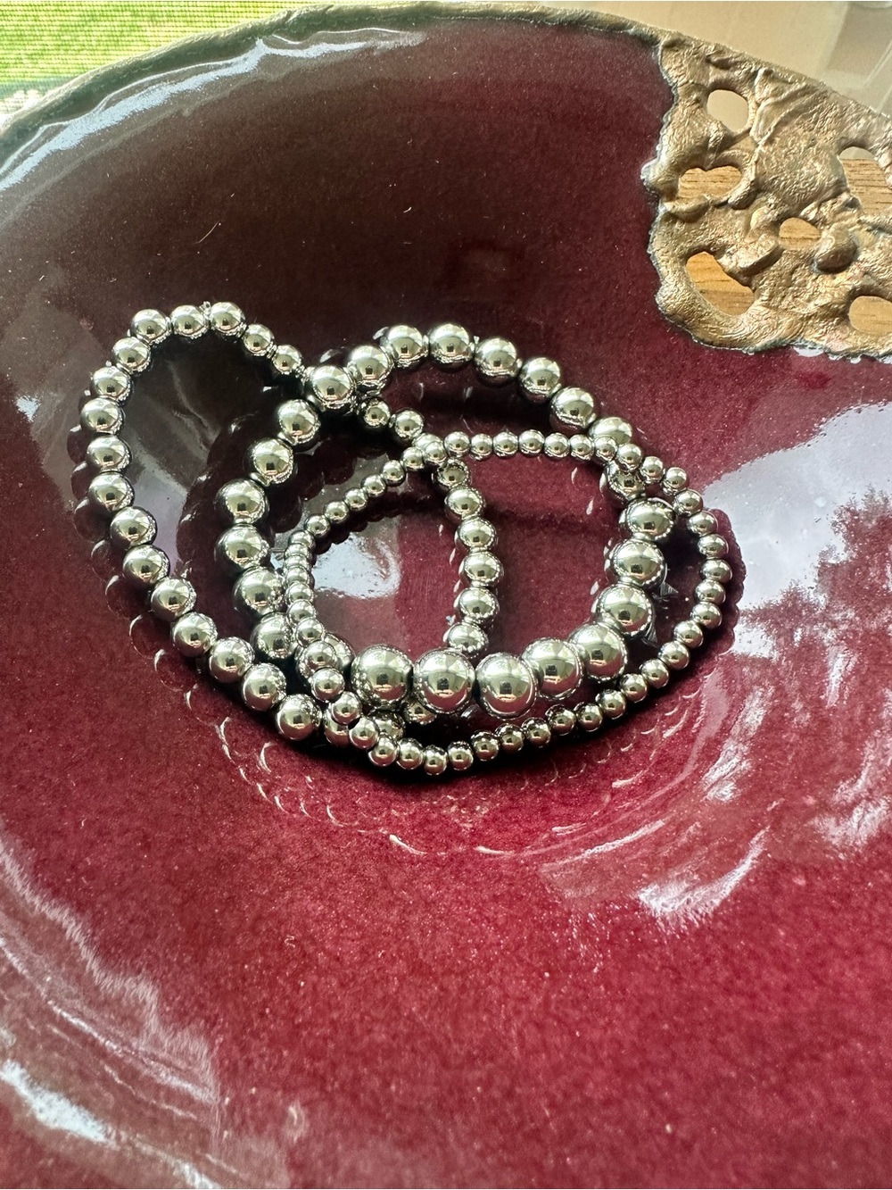 SSilver Toned Beaded Stretch Bracelet Set - Women Jewelry Heavy (3)